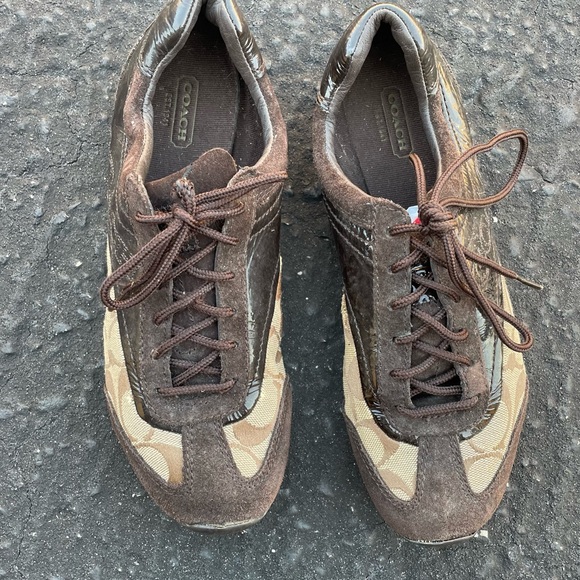 Coach Womens Kodie Oxford Flat Shoes Brown Signature Logo Leather - Picture 1 of 15